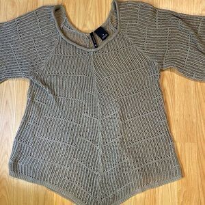 New Directions Beige Open-Weave Crochet Crewneck Sweater